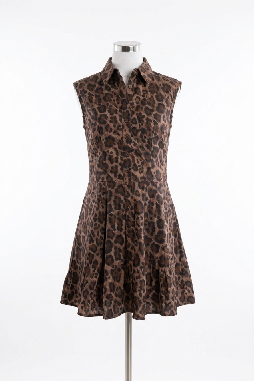 NEW KARLIE leopard pleat dress in brown